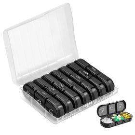Seven Days Medicine Box A Week 21 Boxes of Black Medicine Boxes Portable Plastic Boxes for Vitamins Medicine Fish Oils Organizer (Color: White box black grid)