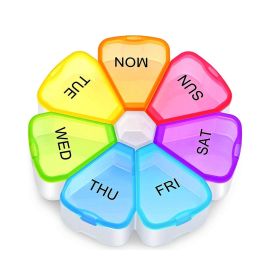 1pc Large Weekly Pill Organizer; 7 Day Portable Pill Box Case For Vitamin; Cod Liver Oil; Pills; Supplements; Flower Medicine Organizer-Arthritis (Color: Colorful Transparent)