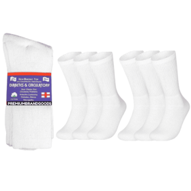 PBG 6 Pairs Physician-Approved Diabetic Compression Non Binding Socks (Color-Style: White-Size 9-11, size: 6 Pairs)